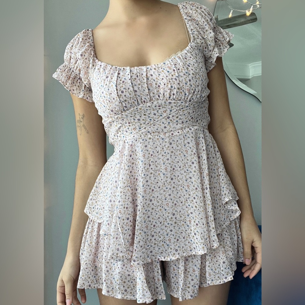 Blue Rain (francesca’s) blush pink romper